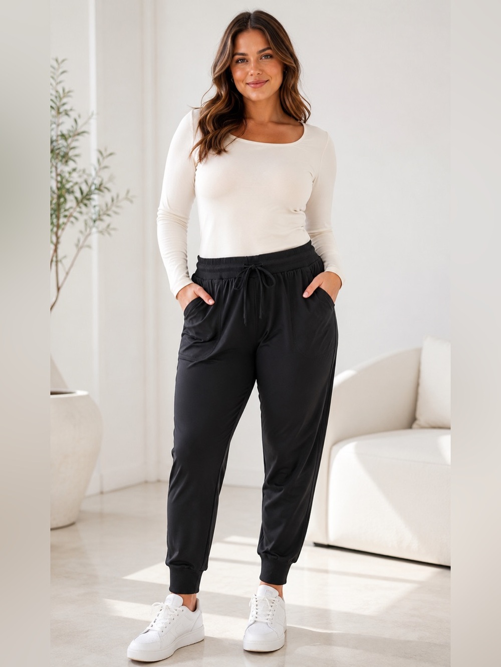 Rachel Zoe Black Pull-On Jogger Pants Zip Pockets Estimated XXL